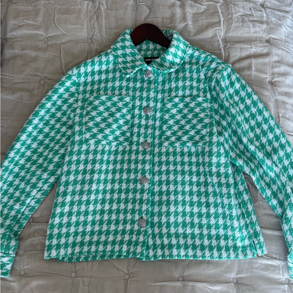 Karl Lagerfeld Green Houndstooth Button-Up Jacket